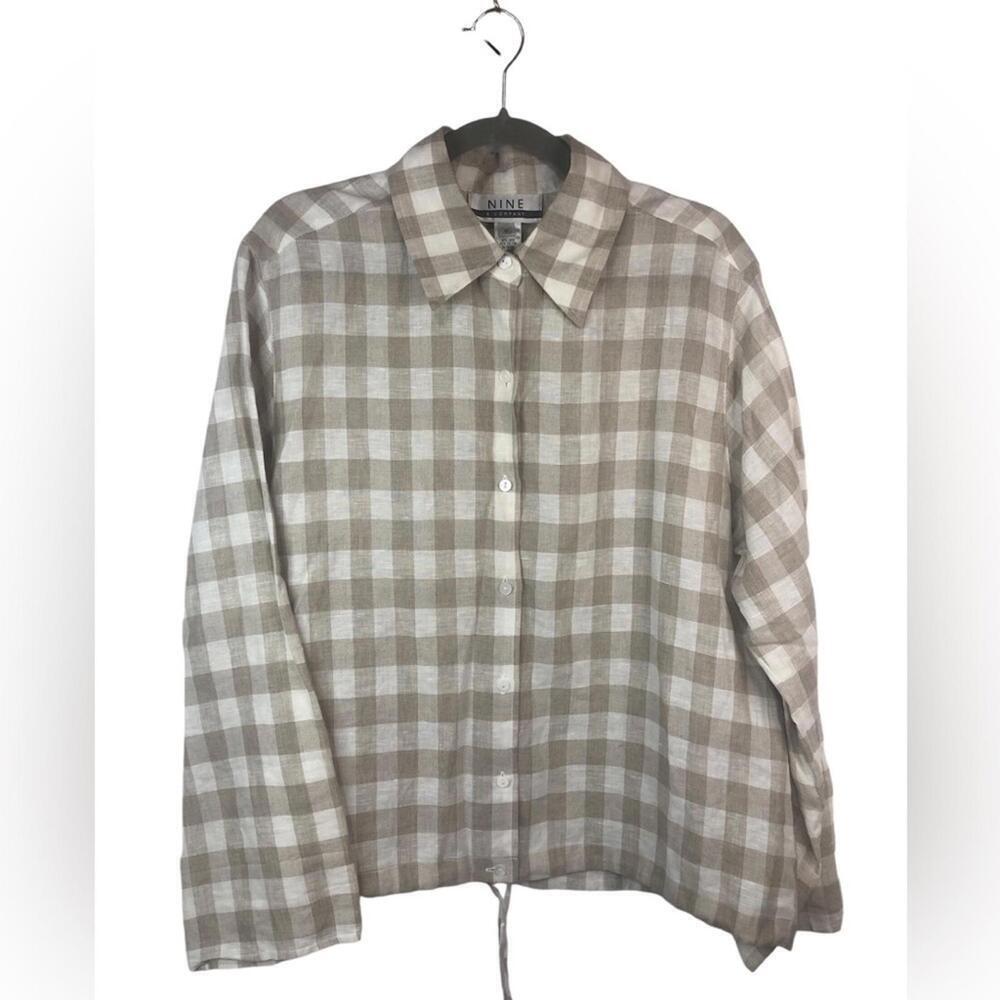 Nine & Company Buffalo Check Top Blouse Linen Drawstring/Cotton Blend